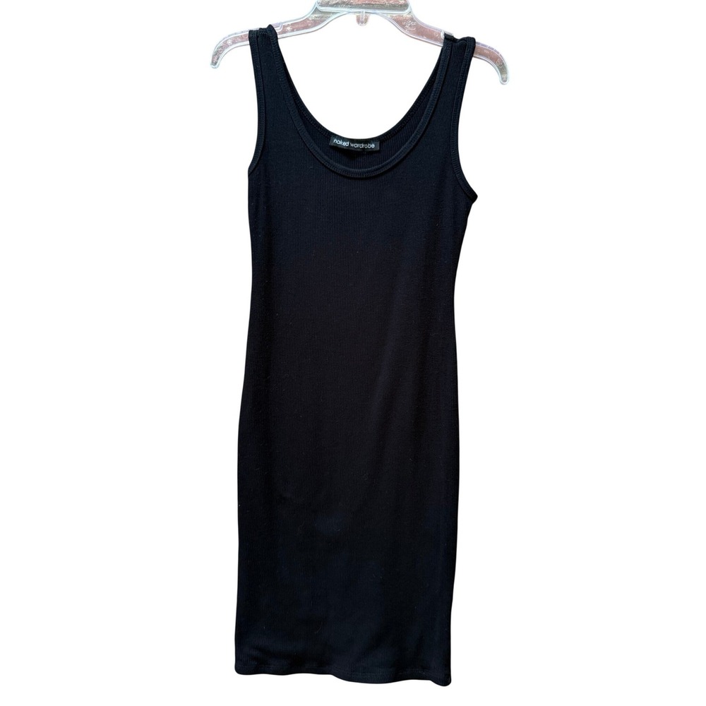 Naked Wardrobe Black Ribbed Tank Mini Dress Scoop Neck‎ Bodycon Womens XS